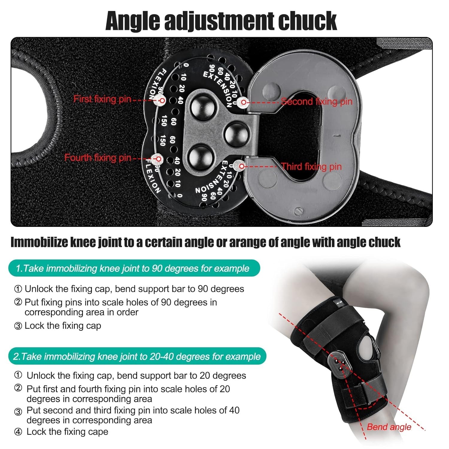 Hinged Knee Brace, Knee Immobilizer with Locking Dials, Medical ROM Knee Brace