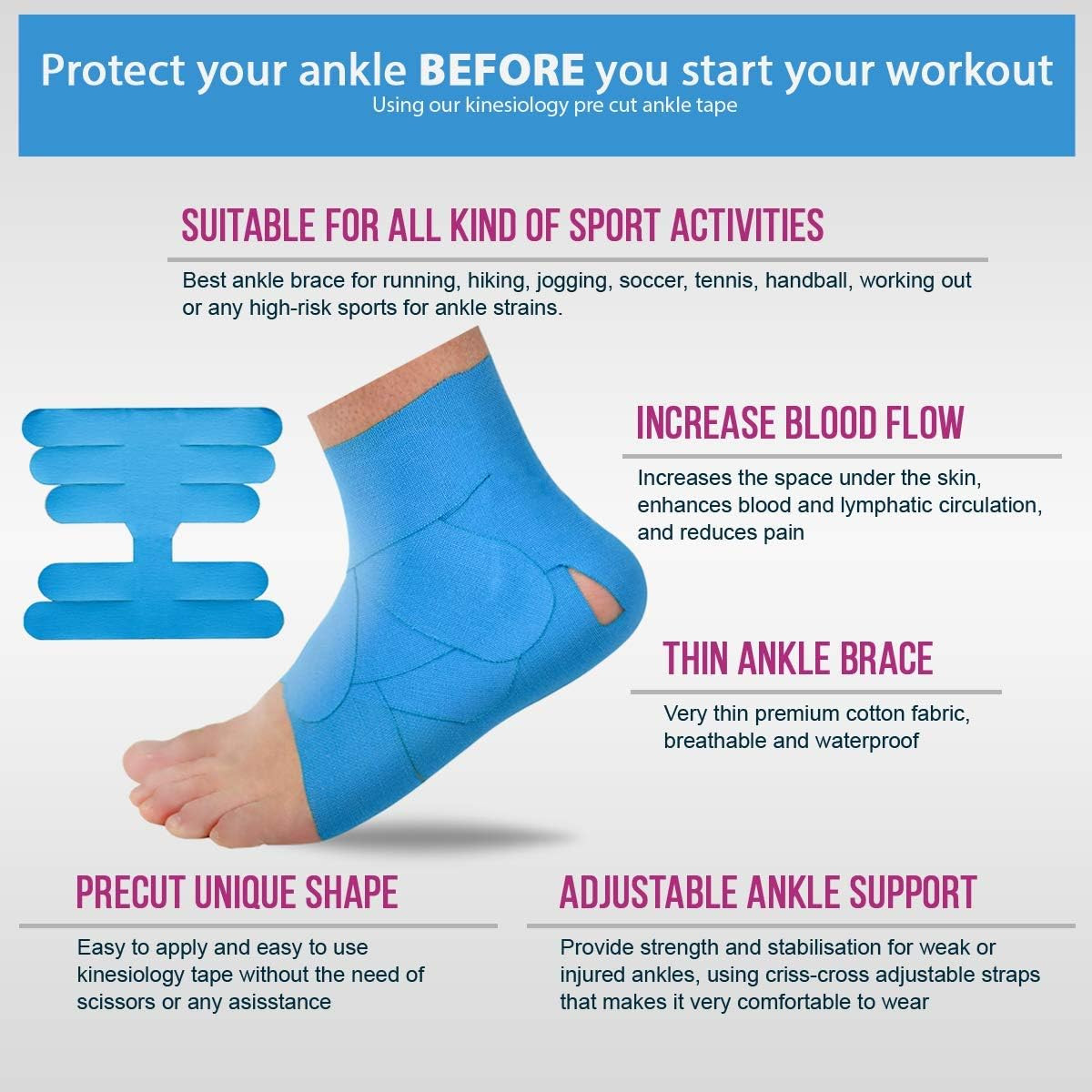 M7 Sport Kinesiology Tape for Ankle Sprain and Stability, Kt Tape for Ankle, Pai