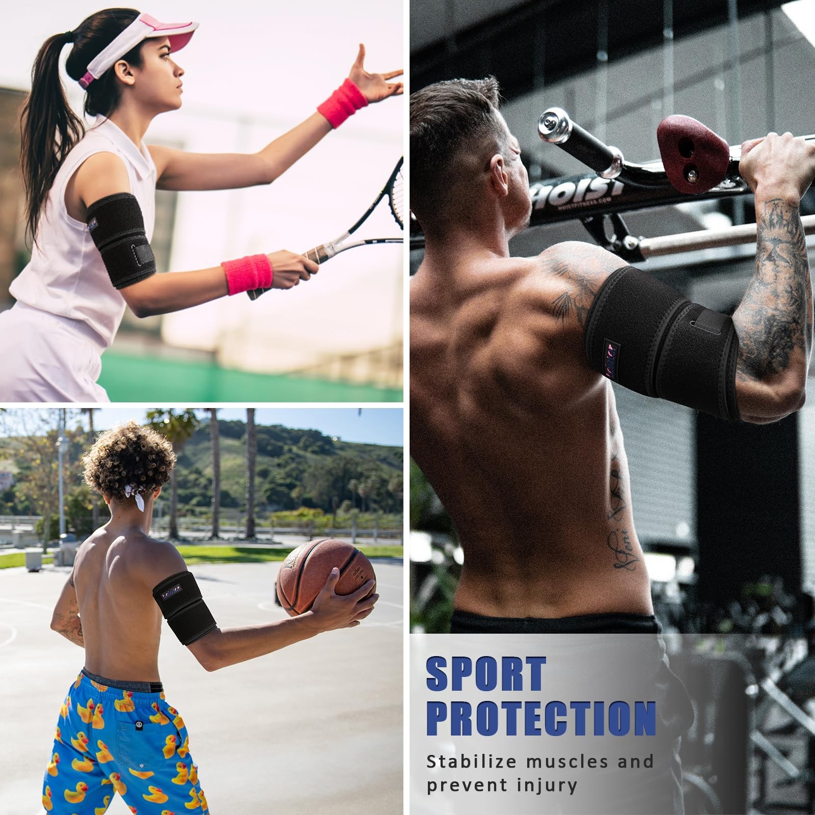 Upper Arm Brace for Biceps & Triceps, Adjustable 4-Strap