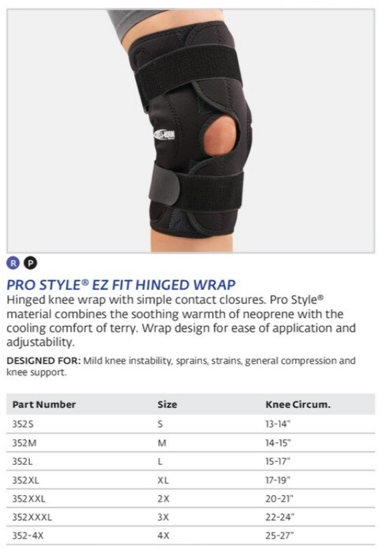 Bell Horn DJO Pro-Style EZ Fit Hinged Knee Wrap XL-Treats ACL, LCL, MCL, PCL s