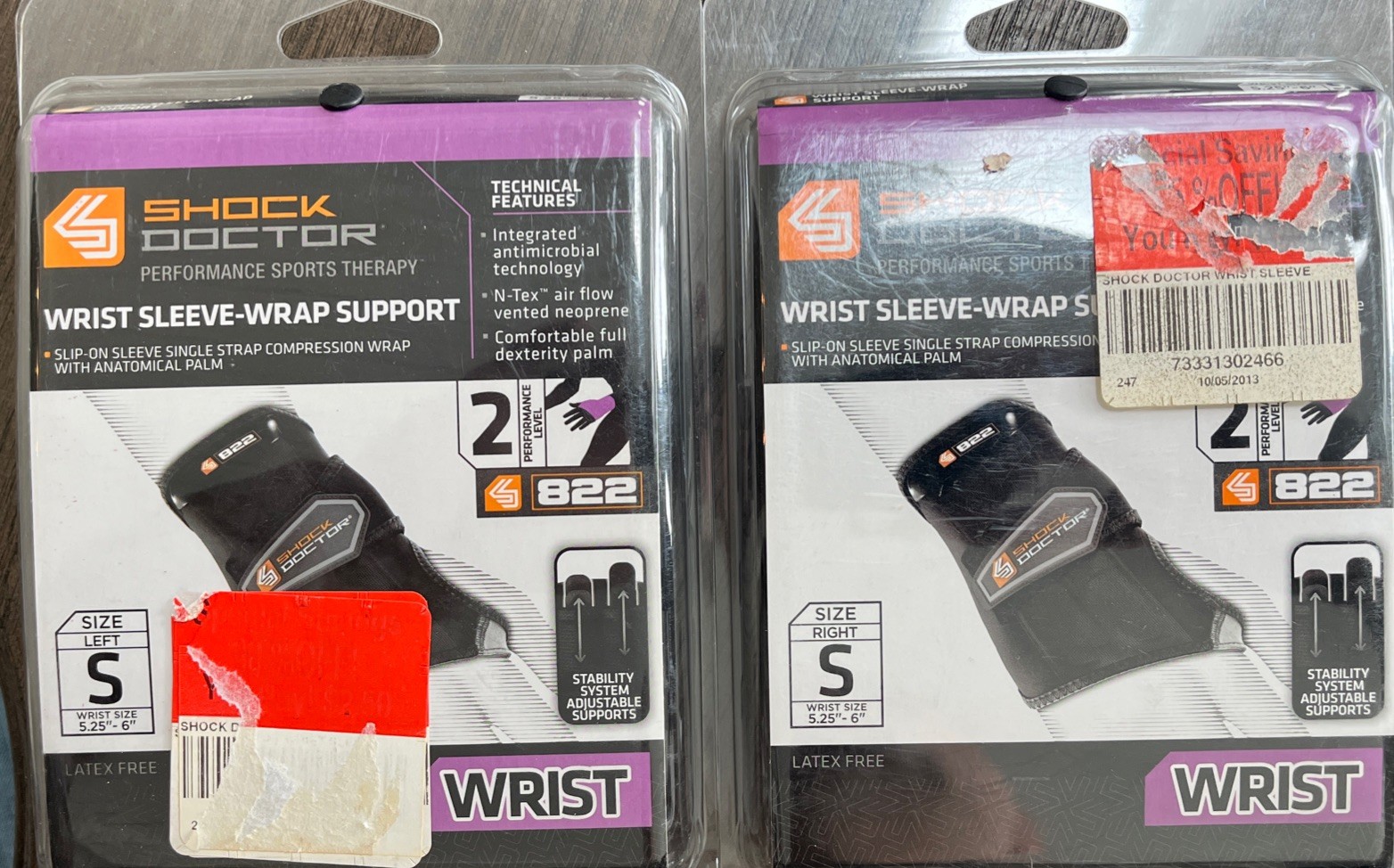 (2) Shock Doctor Adult Wrist Sleeve Wrap Support 822, LH & RH Size Small S