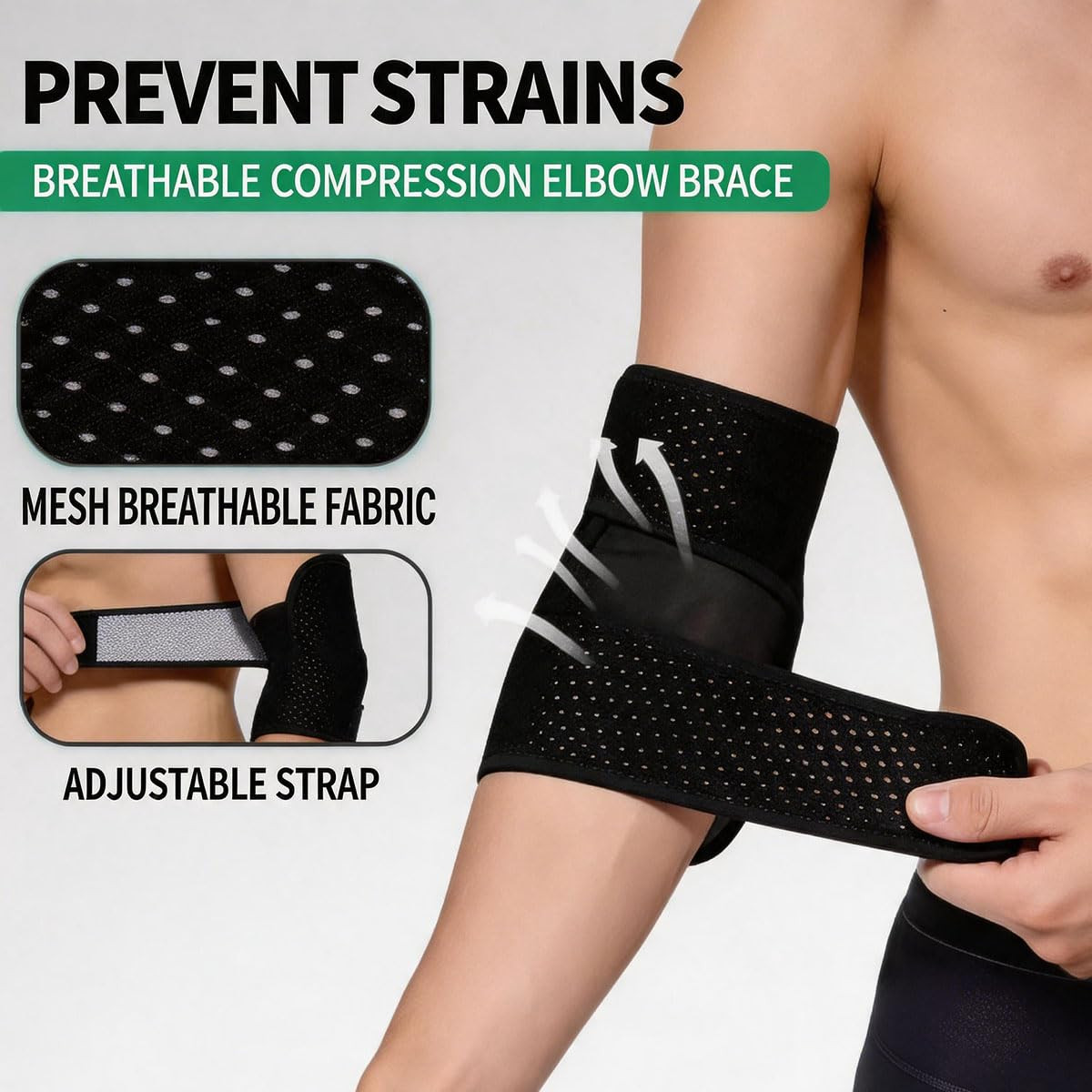 A Adjustable Unisex Elbow Support, Black