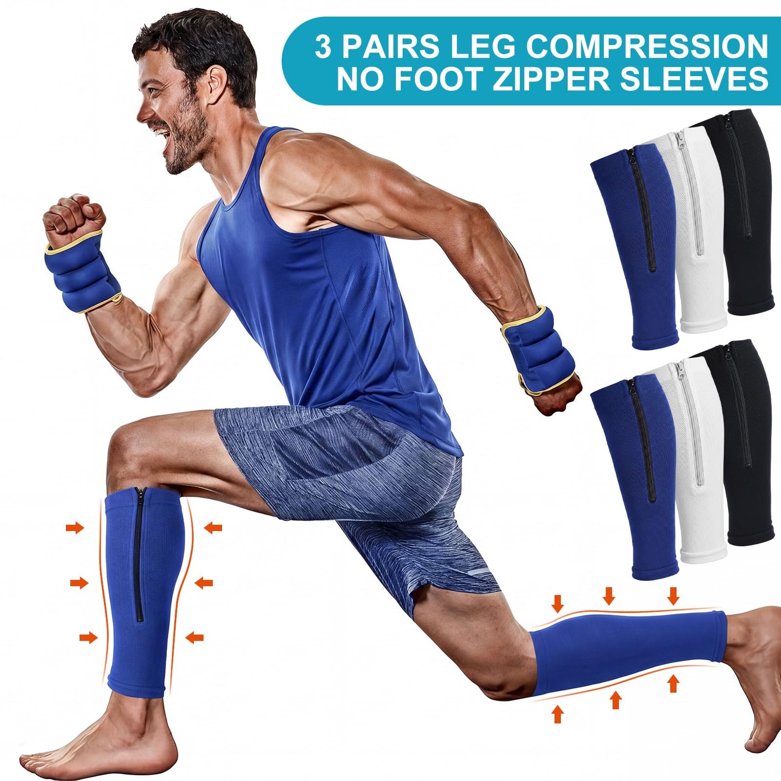 3 Pairs Calf Compression Sleeve with Zipper 20-30mmhg Leg Compression Sleeve …