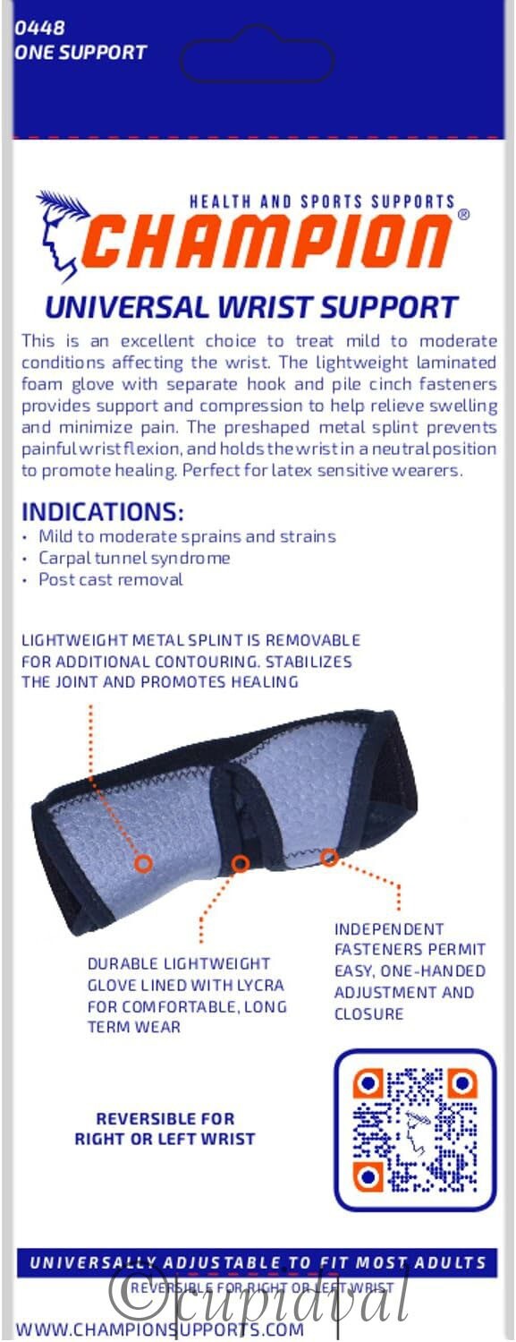 CHAMPION UNIVERSAL WRIST SUPPORT CARPAL TUNNEL NIGHT BRACE MODEL # 0448 NIB