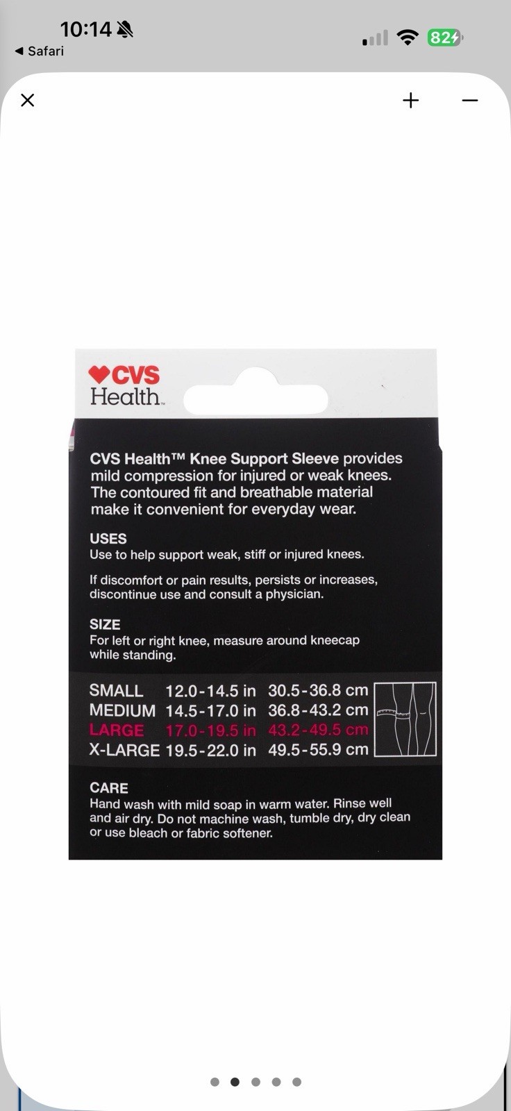CVS Health Knee Support Sleeve L Compression Breathable Contoured Fit NO BOX