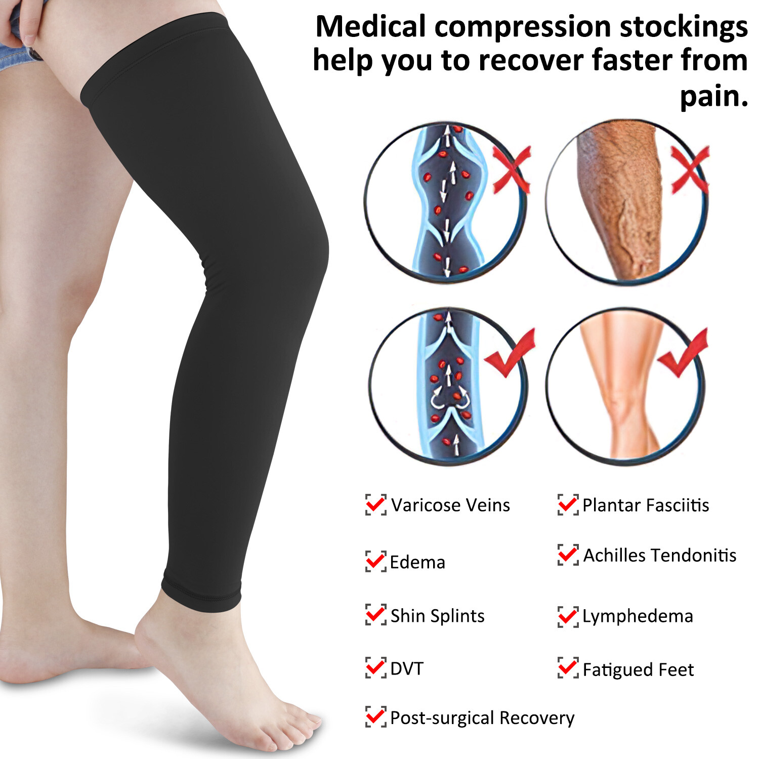 Compression Socks Stockings Knee Brace High Womens Mens Medical 20-30 mmHG L-XXL