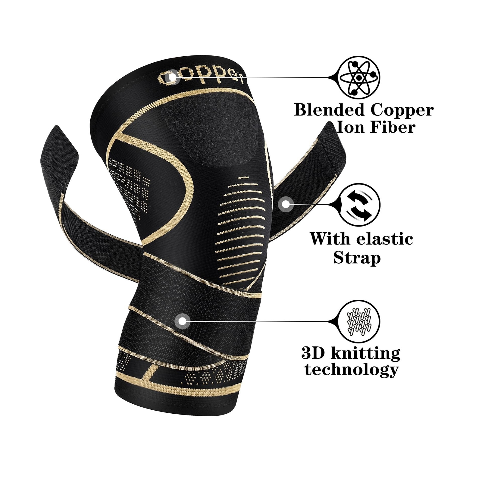 Copper Knee Braces with Strap for Knee Pain Women and Men(2 Pack), Knee Compr…