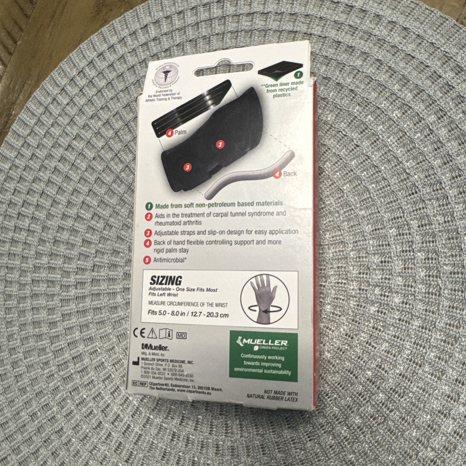 Mueller Sports Medicine Fitted Wrist Brace LEFT One Size Fits Most Max Support