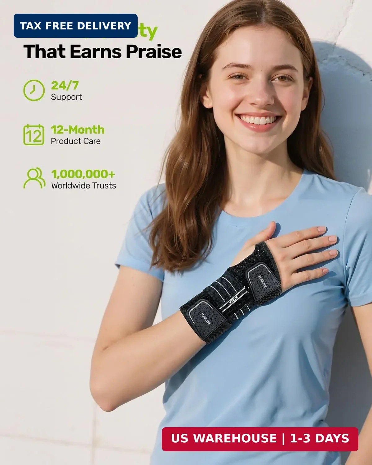 Rakiie Carpal Tunnel Wrist Brace Left Hand, Adjustable Night Wrist Support with
