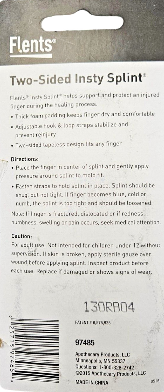 Flents INSTY SPLINT Finger Splint EXTRA LARGE XL 97485