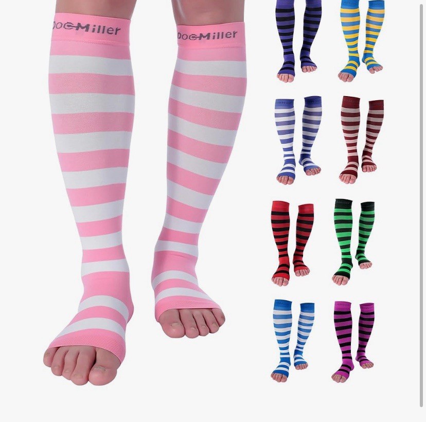 Doc Miller Open Toe Socks Compression Sleeve Stocking 15-20 mmHg 1 Pair Pink -M