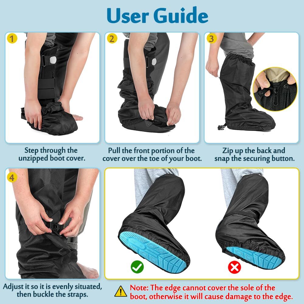 Black Waterproof Orthopedic Walking Boot Cover Zipper Design Universal Size
