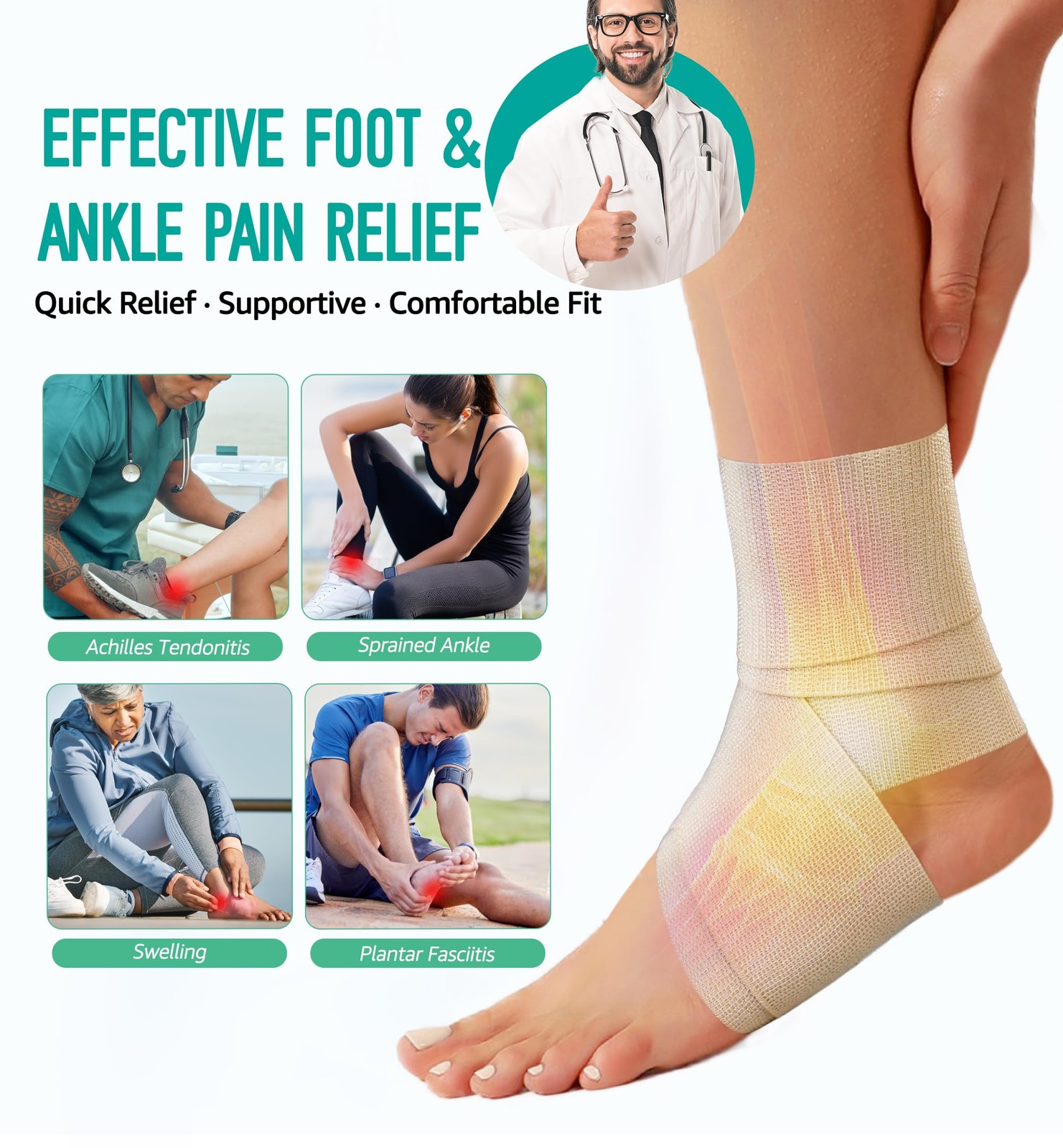 HiRui Ankle Support Brace for Men & Women, Adjustable Large, Khaki