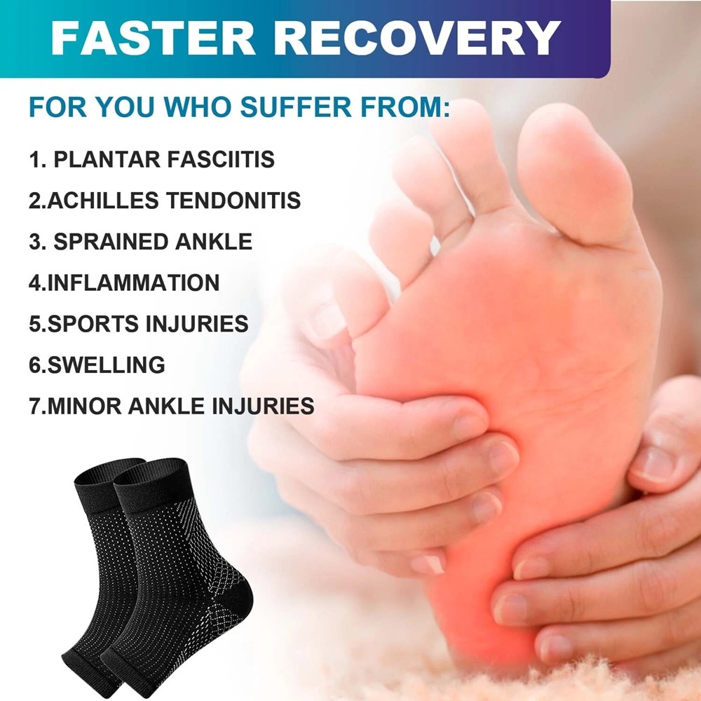 Copper Ankle Brace Silver Support Compression Sleeve Socks Foot Fasciitis Pain