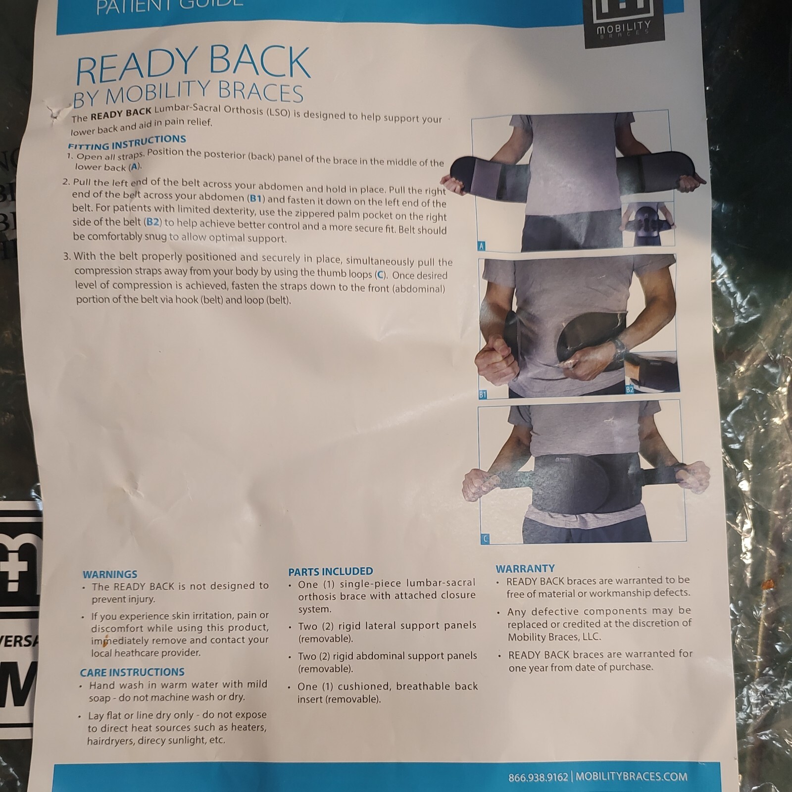 NEW MOBILITY BRACE READY BACK *SMALL*