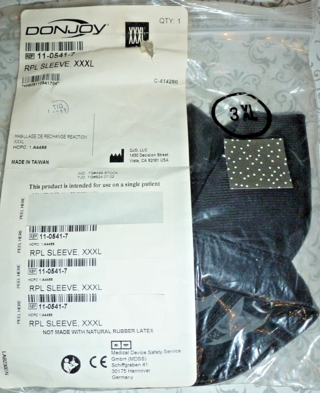 Donjoy RPL Arm Sleeve Mid Support Size XXXL NEW Black ##