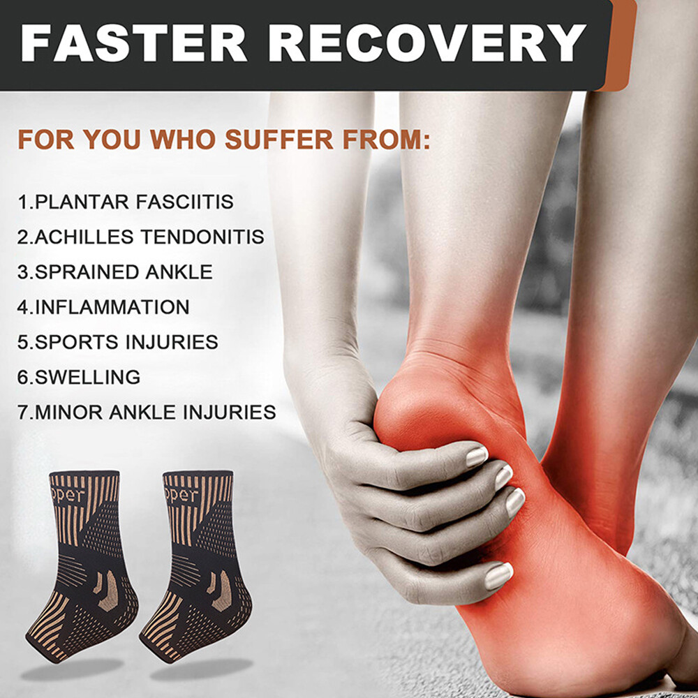 Copper Ankle Support Brace Compression Sleeve Socks Elastic Foot For Pain Relief