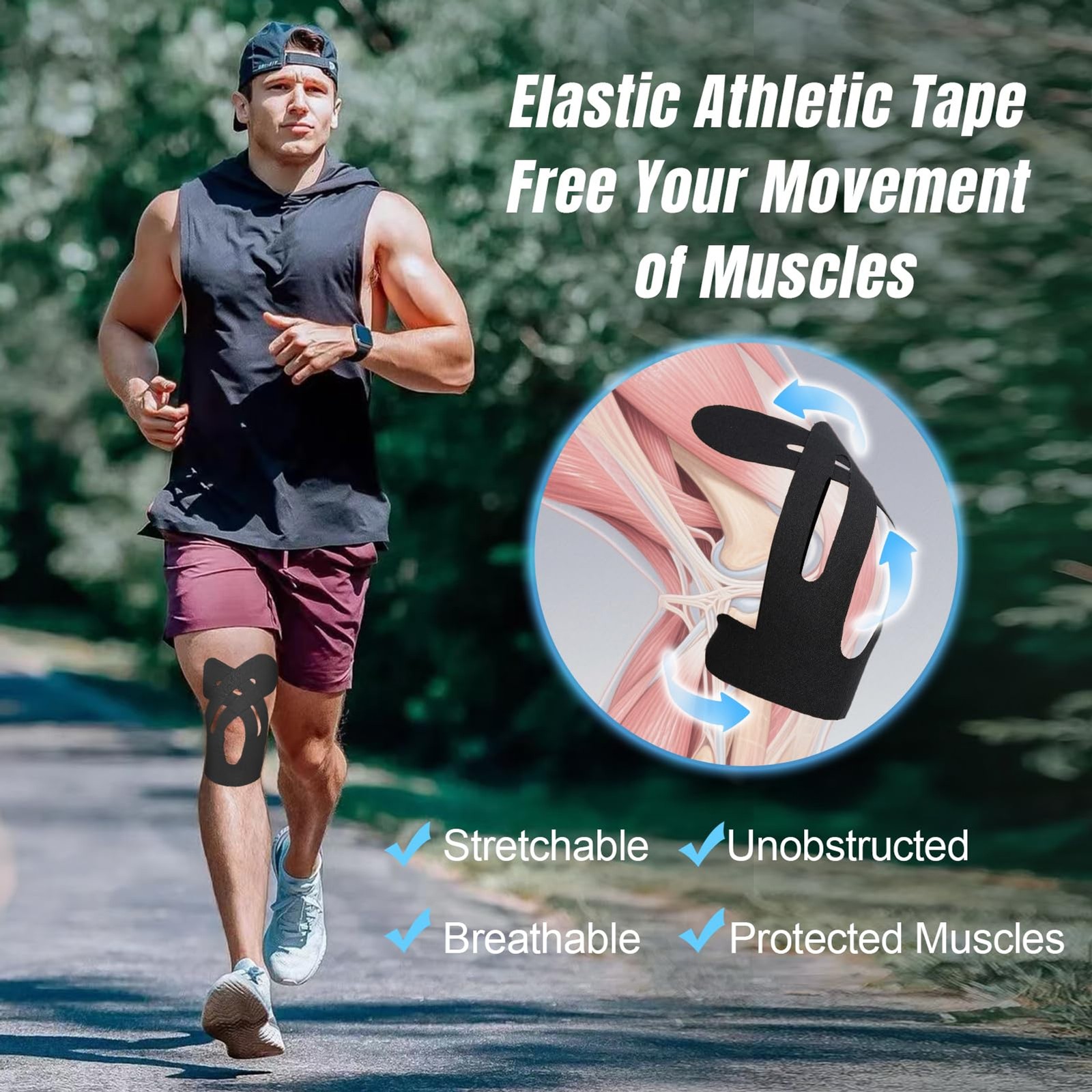 10 PCS Waterproof Kinesiology Tape for Shoulders/Knees,Precut Strips for Knee Pa