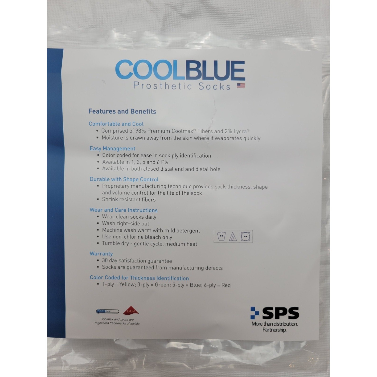 Prosthetic Sock Cool Blue – 1 Ply CB1HMSH2 – Size 1, 2 – Length 10 – 14 *New*