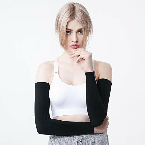 I Pair Womens Soft Fleece Lined Winter Compression Sleeves, Black, Large