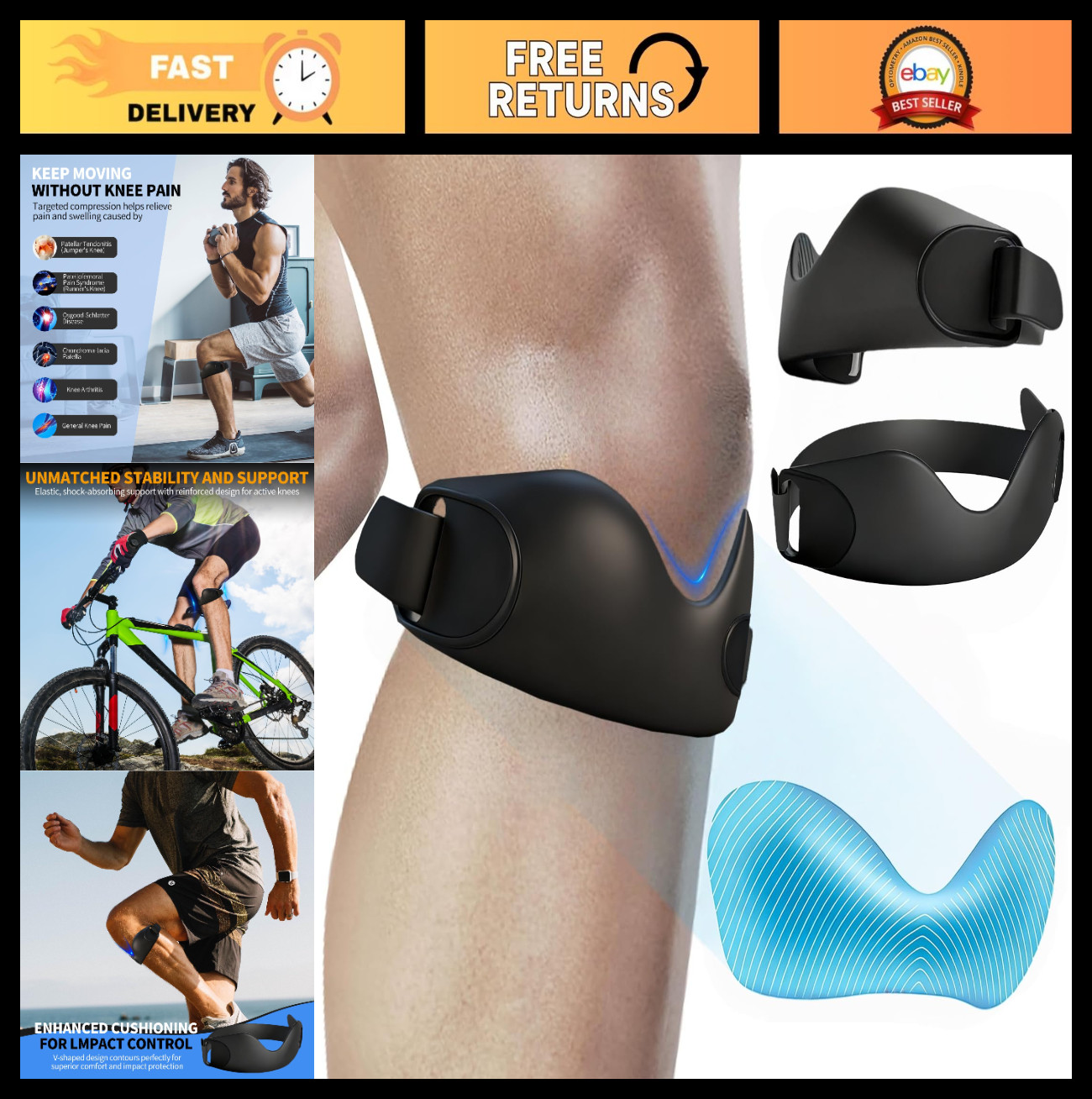 2 Pack Silicone Knee Strap – Patellar Tendon Support for Jumpers Knee, Pain Reli