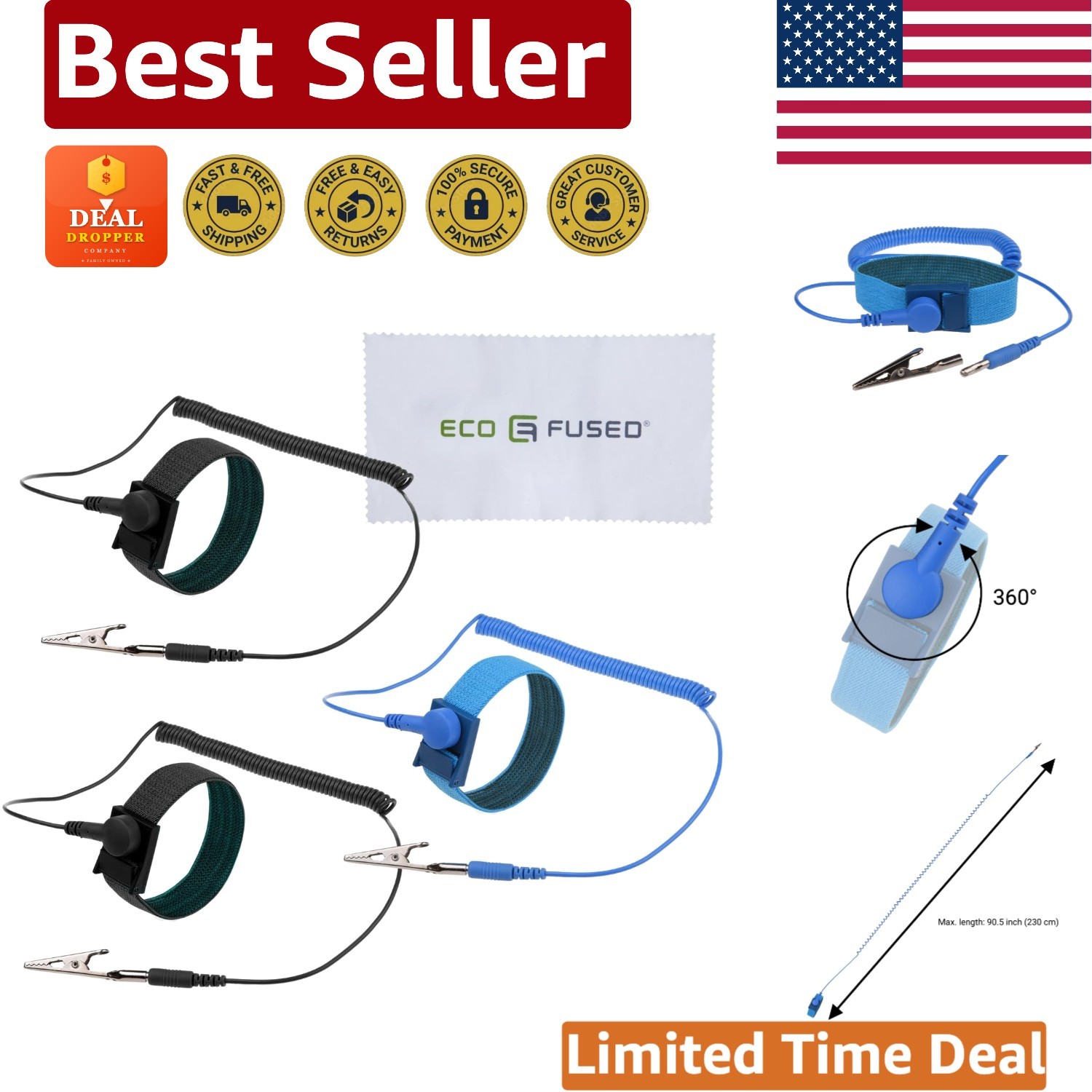 Ground Yourself Safely – 3 Pack of Reusable Anti-Static Wrist Straps with Clips