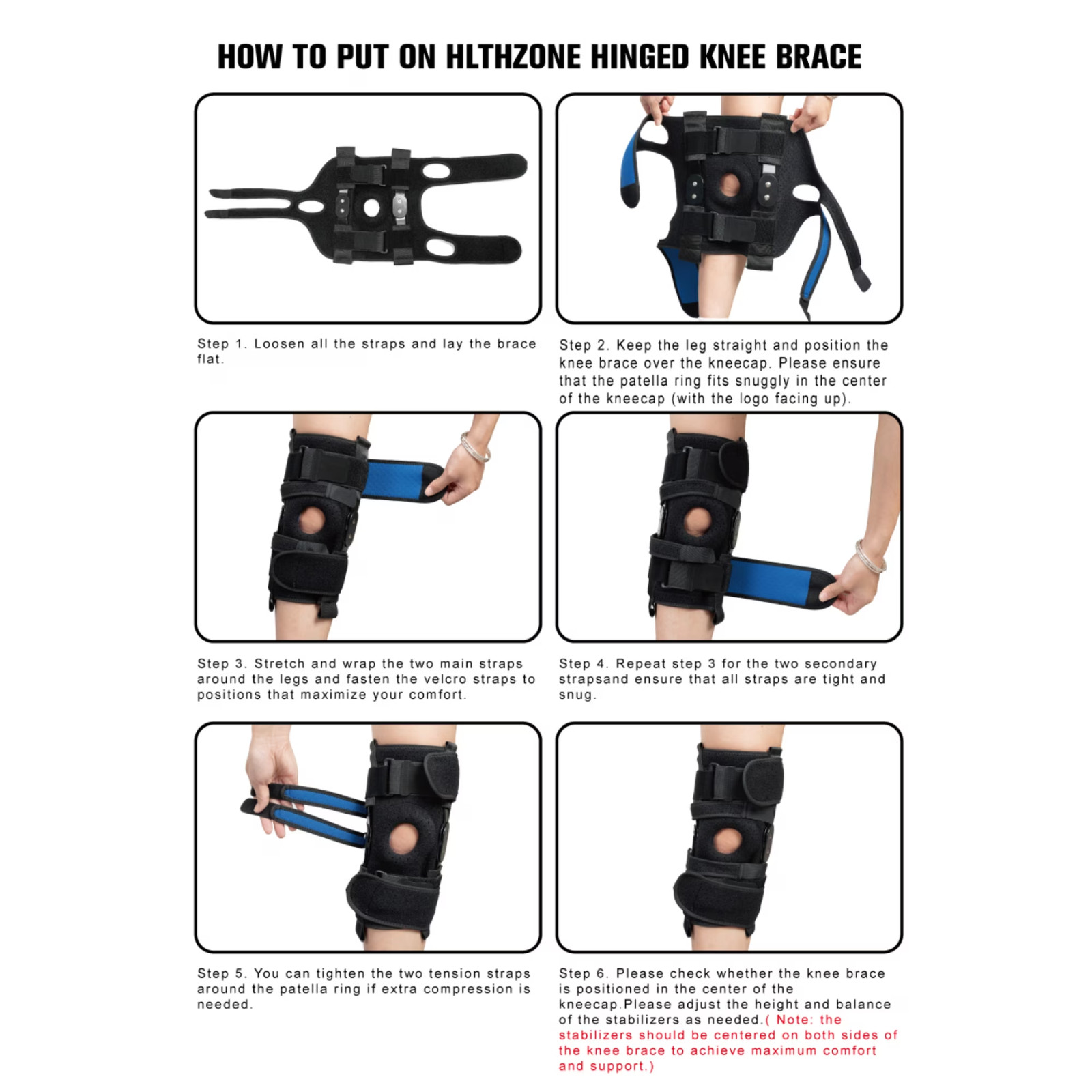 Hinged Knee Brace with Side Stabilizers Men & Women One Size Fits Most