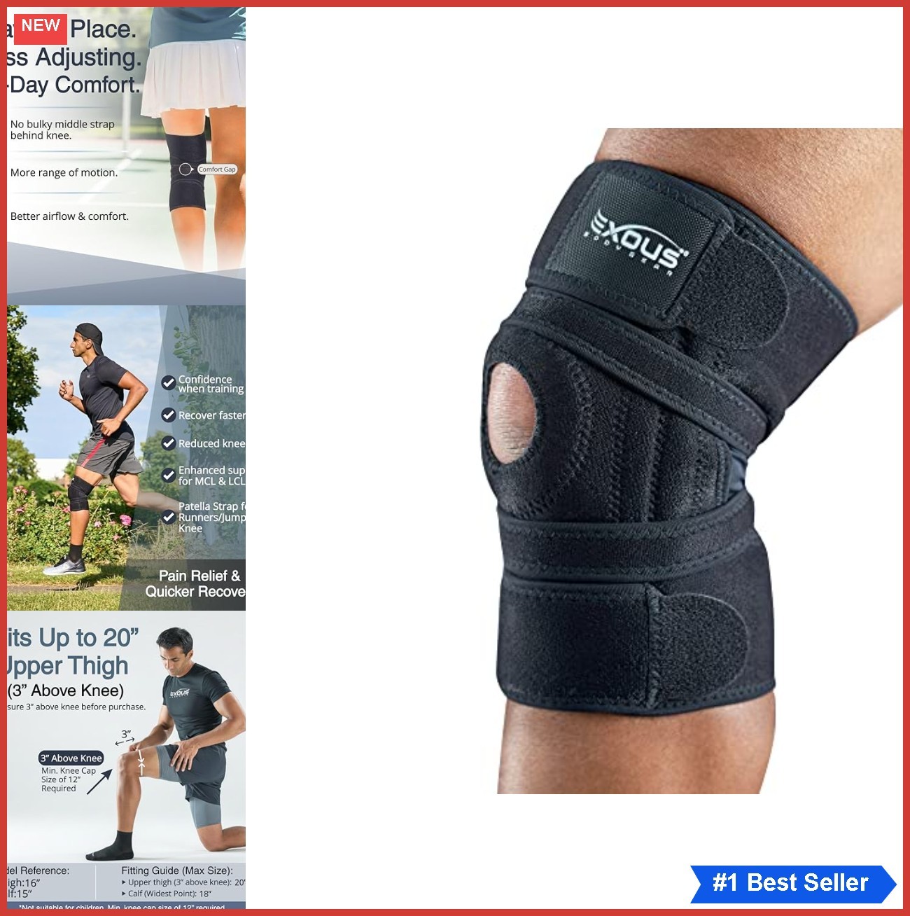 Knee Brace 4 Strap Adjustable Support Stabilizers for Meniscus ACL MCL LCL