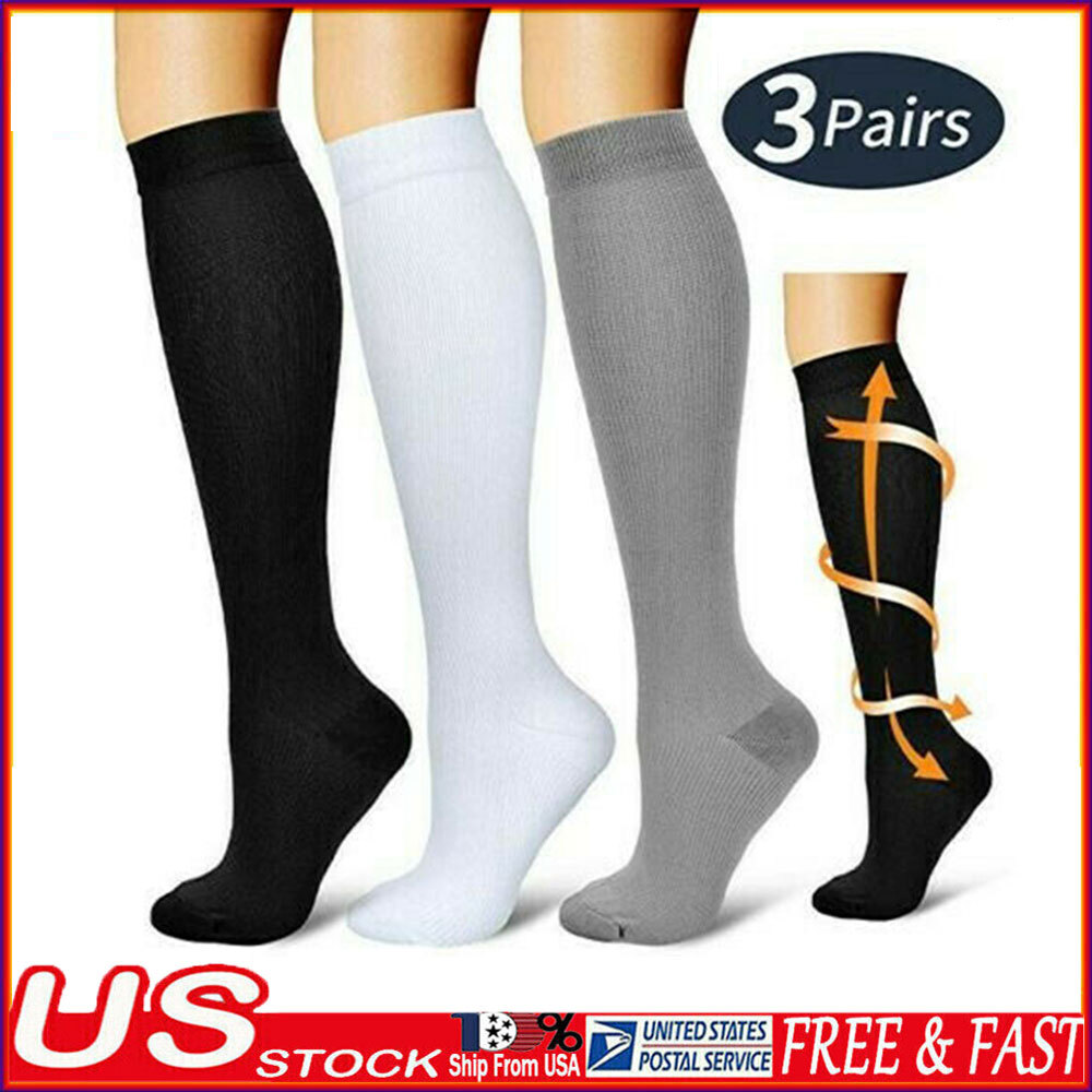 Women’s Mild Compression Wide Calf Knee High Support Socks – 3 Pair