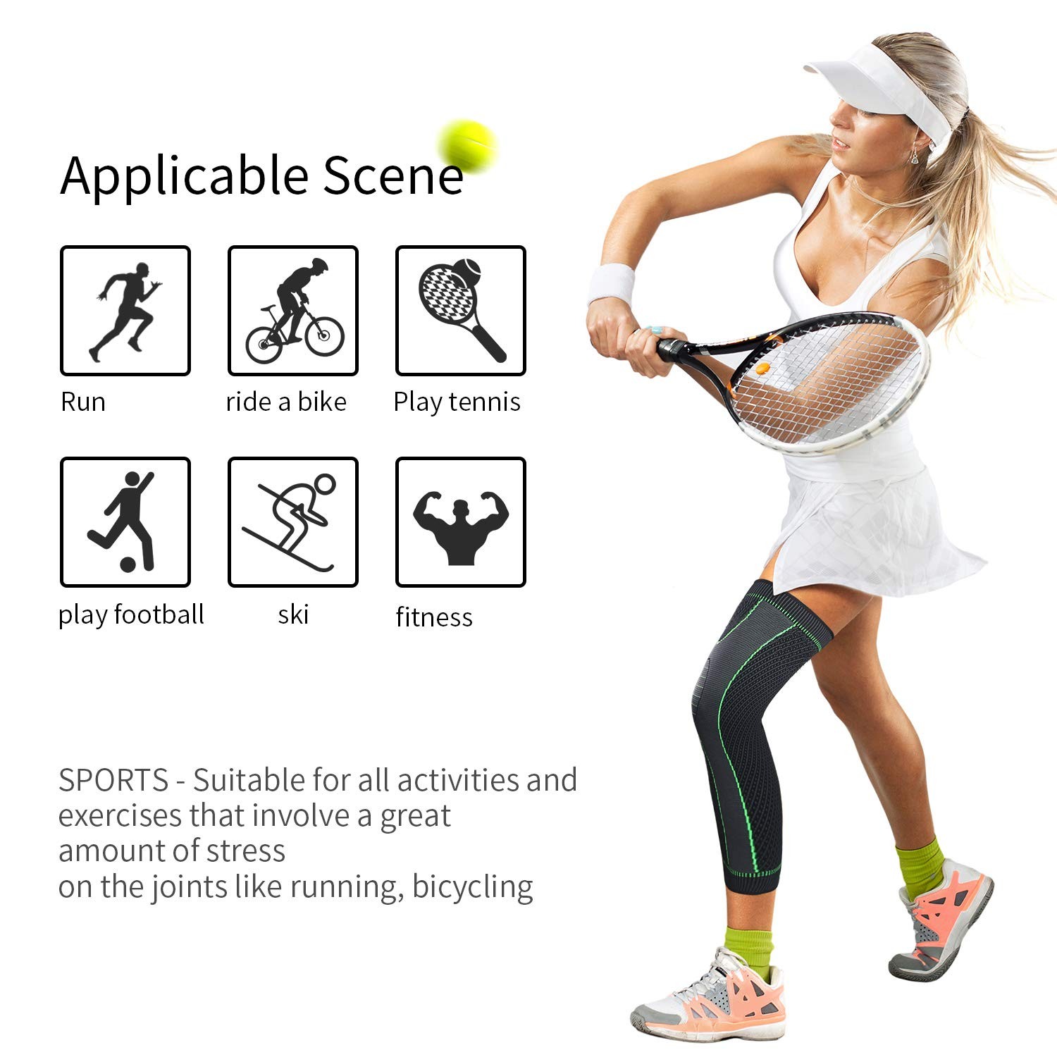 Full Leg Sleeves Long Compression Sleeve Knee Large (1 Pair), 01_Green