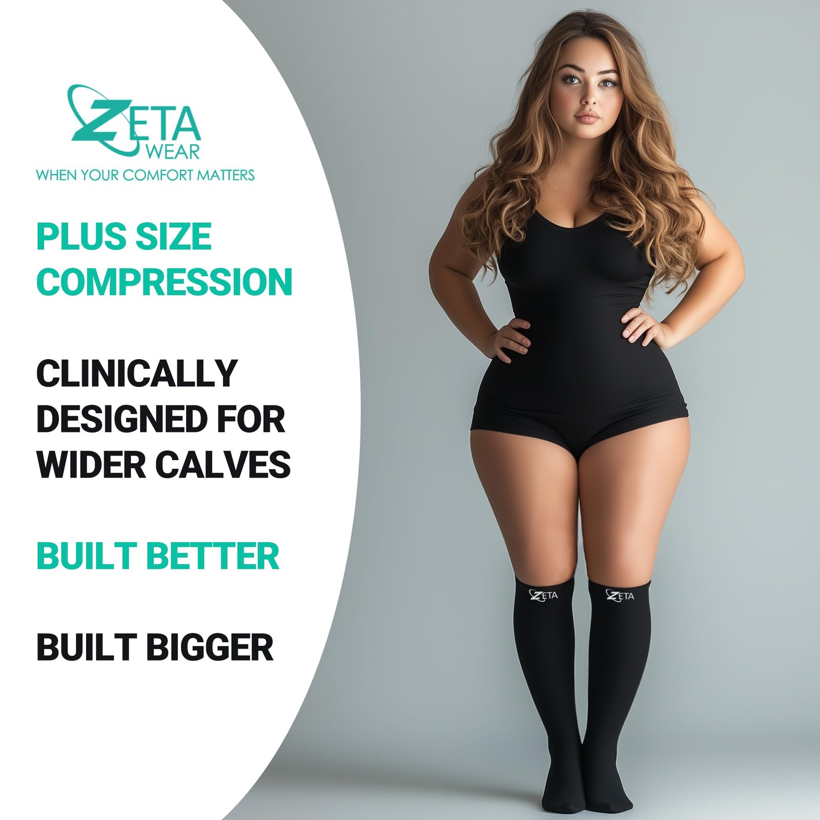 Zeta Wear Open Toe Plus Size Compression Socks for Women and 1 Pair – Gray