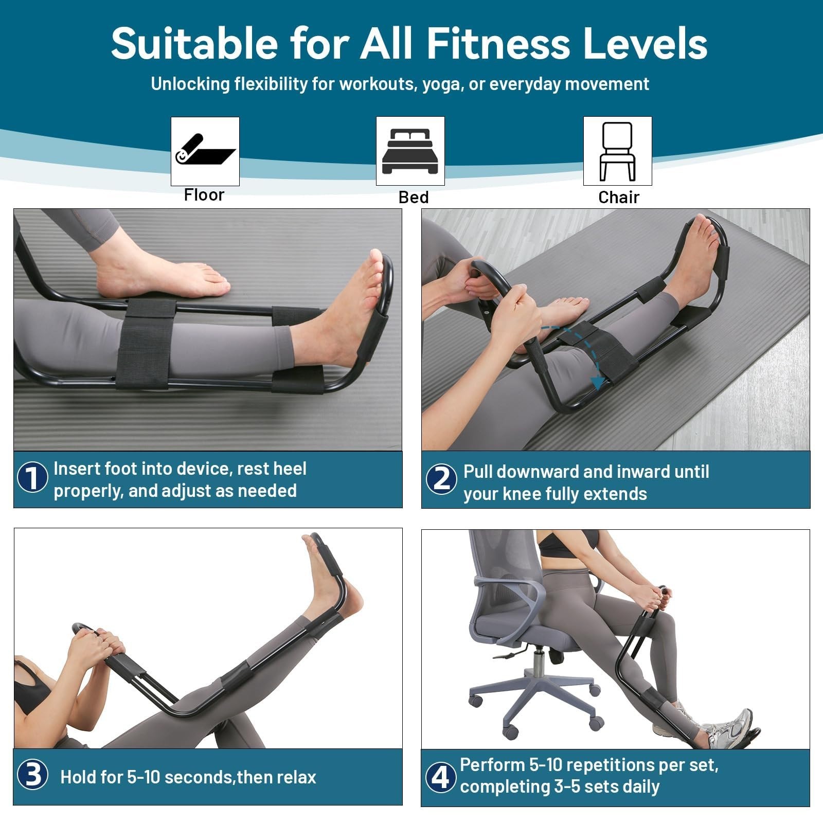 Hamstring Stretcher & Knee Extension Device for Lower Back, Hip & Calf Relief