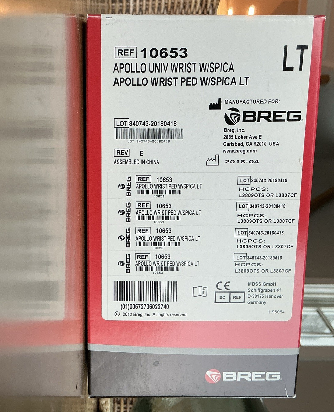 Breg Apollo Mini Wrist Brace Thumb Spica Left LT Gray/Pink MPN 10653
