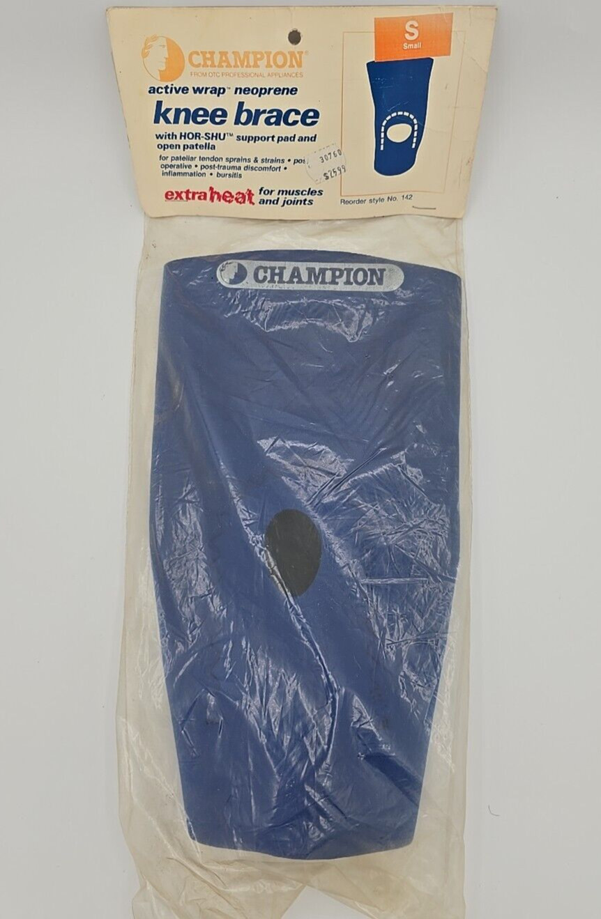 Vintage Champion Neoprene Knee Brace Made in USA, with HOR- SHU Blue, Size SMALL