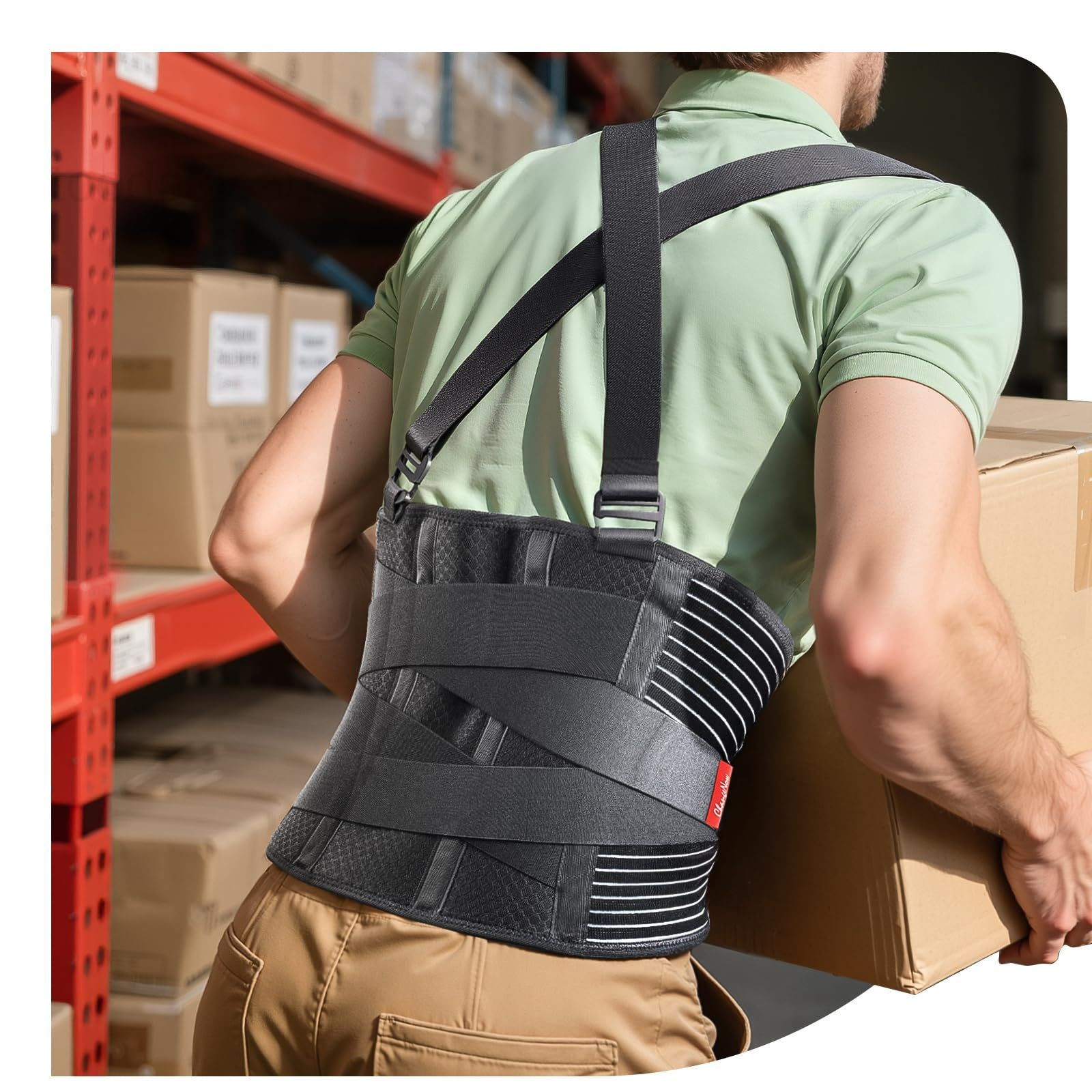 Ultra Breathable Work Back Brace for Men & Women [Upgraded Medium, Black]
