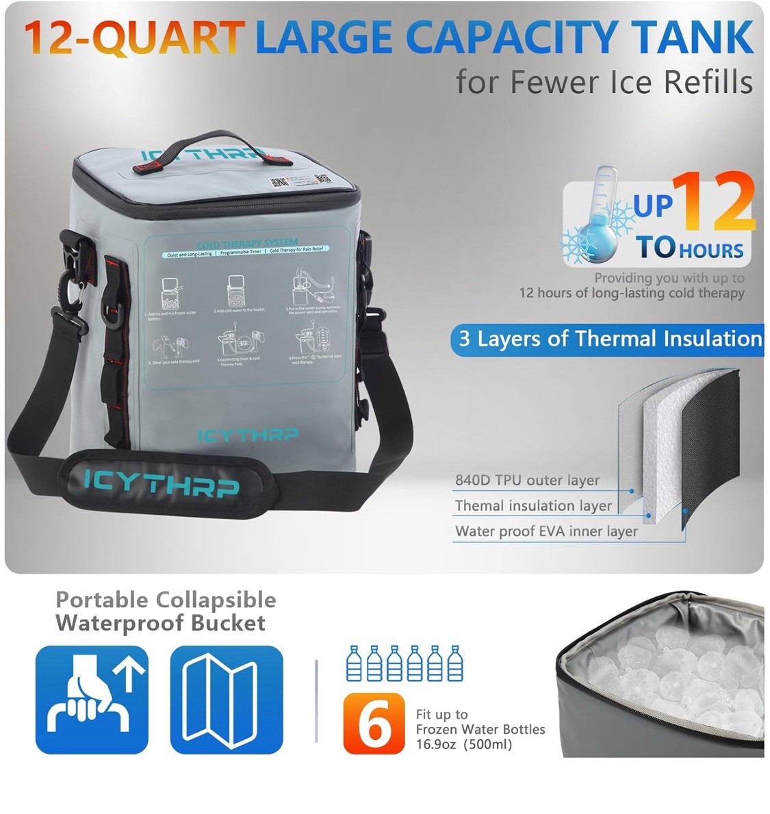 Cold Therapy Machine 12qt with Programmable Timer, Portable Ice Machine for Knee