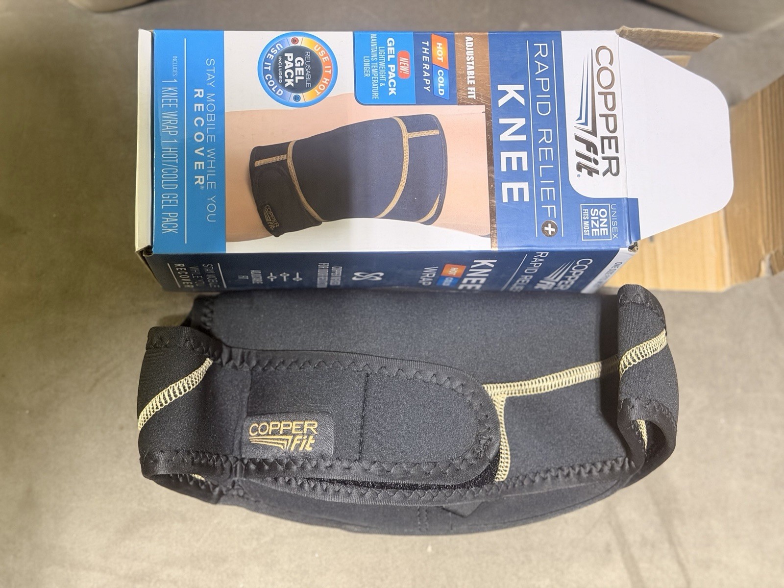 Copper Fit Rapid Relief Knee Hot Cold Therapy Adjustable Wrap One Size Fits Most