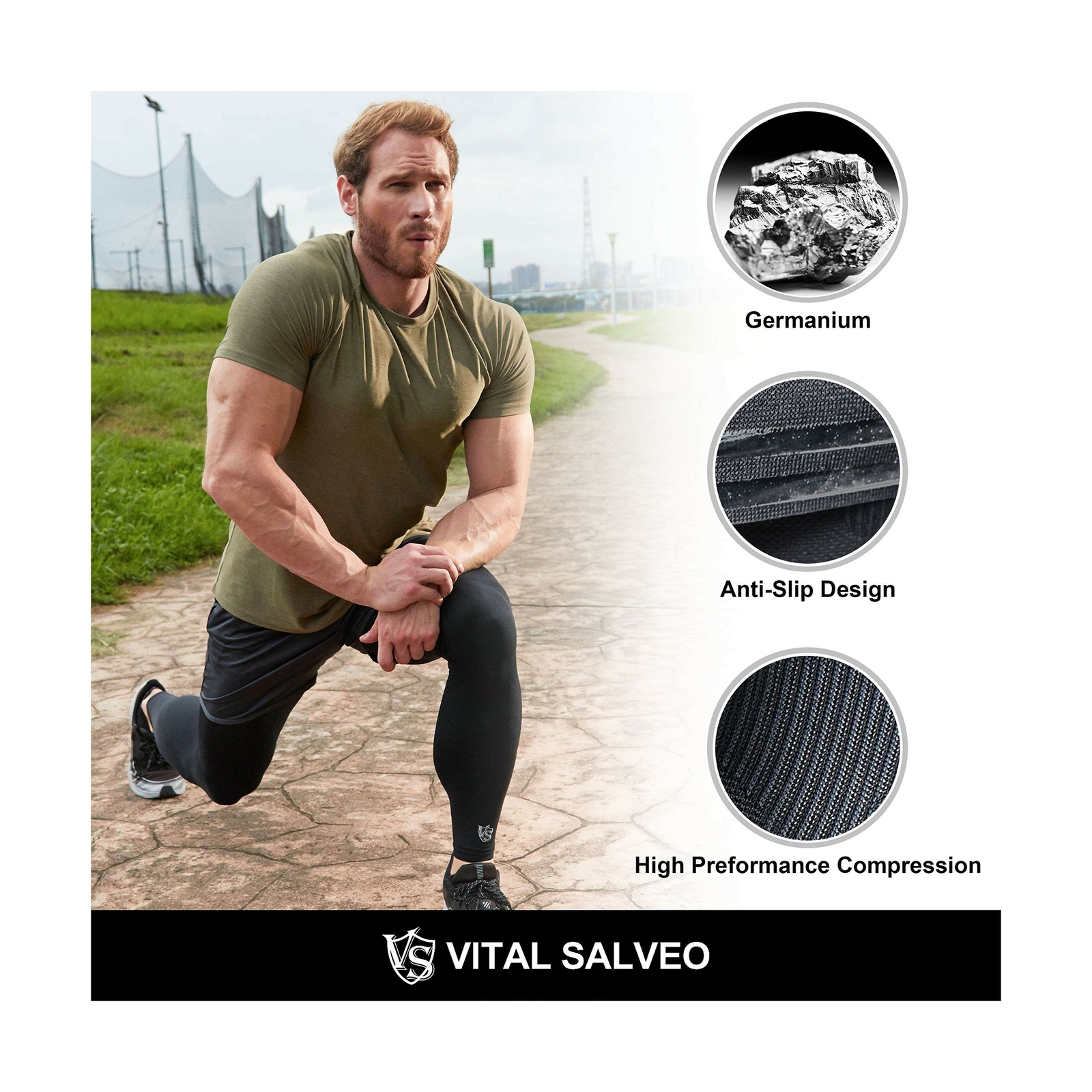 Vital Salveo -Germanium Recovery Compression Sports Full Leg Sleeve Length Th…