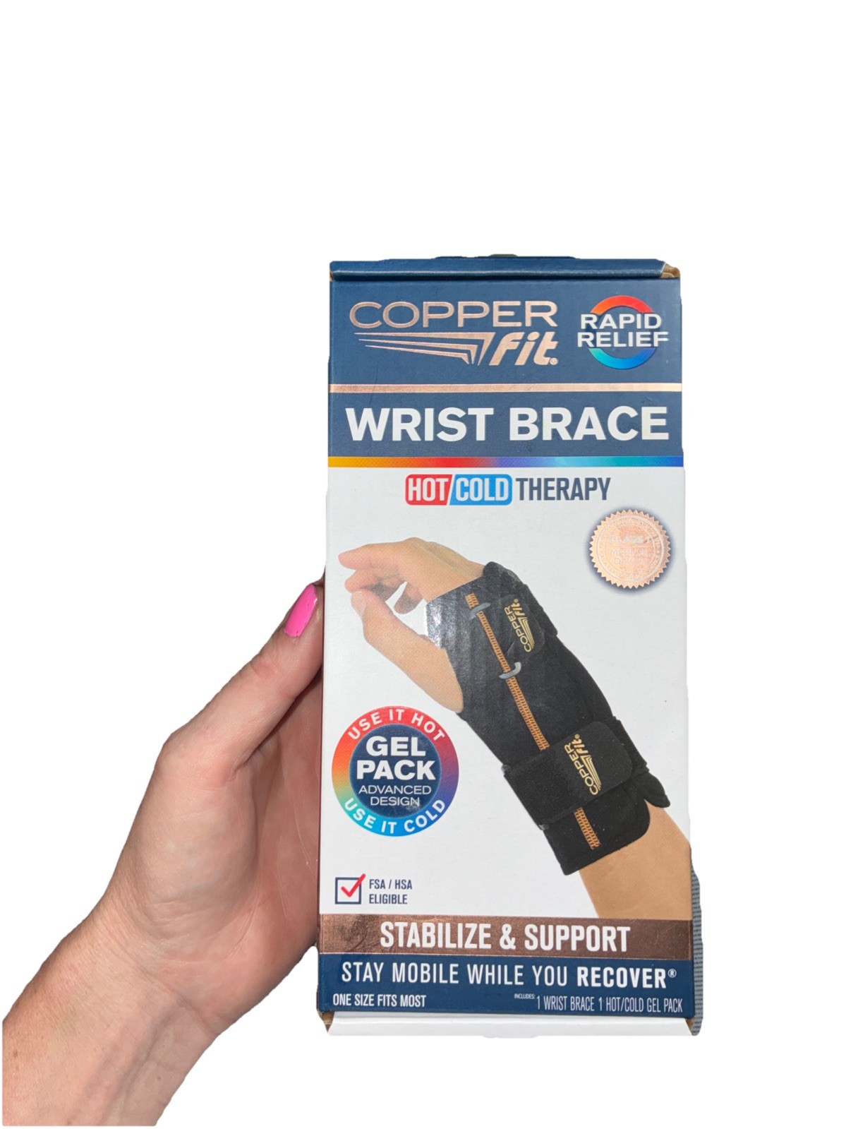 Copper Fit Unisex Adult Rapid Relief Adjustable Wrist Wrap Hot Cold Therapy Care