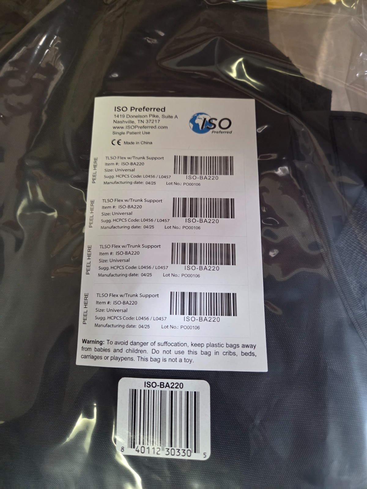 ISO Preferred TLSO Flex w/Trunk Support lumbar/back brace ISO-BA220-L0456/L0457