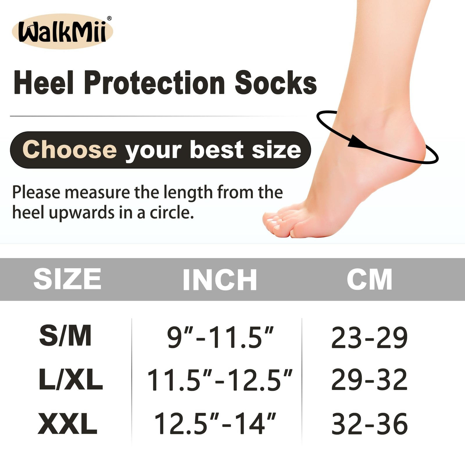 WalkMii Gel Heel Protector Cup Socks for Plantar Fasciitis Pain Relief Sz Large