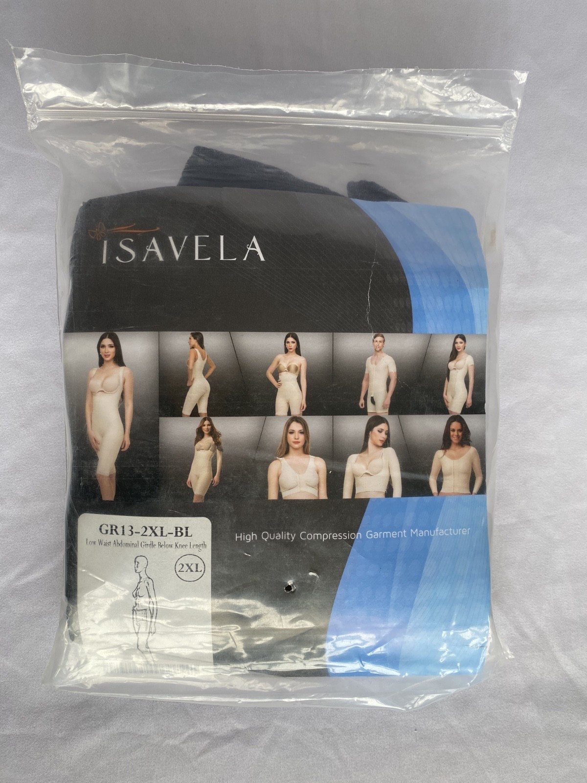 Isavela GR 13-2XL-BL Low Waist Abdominal Girdle Below Knee Length Black
