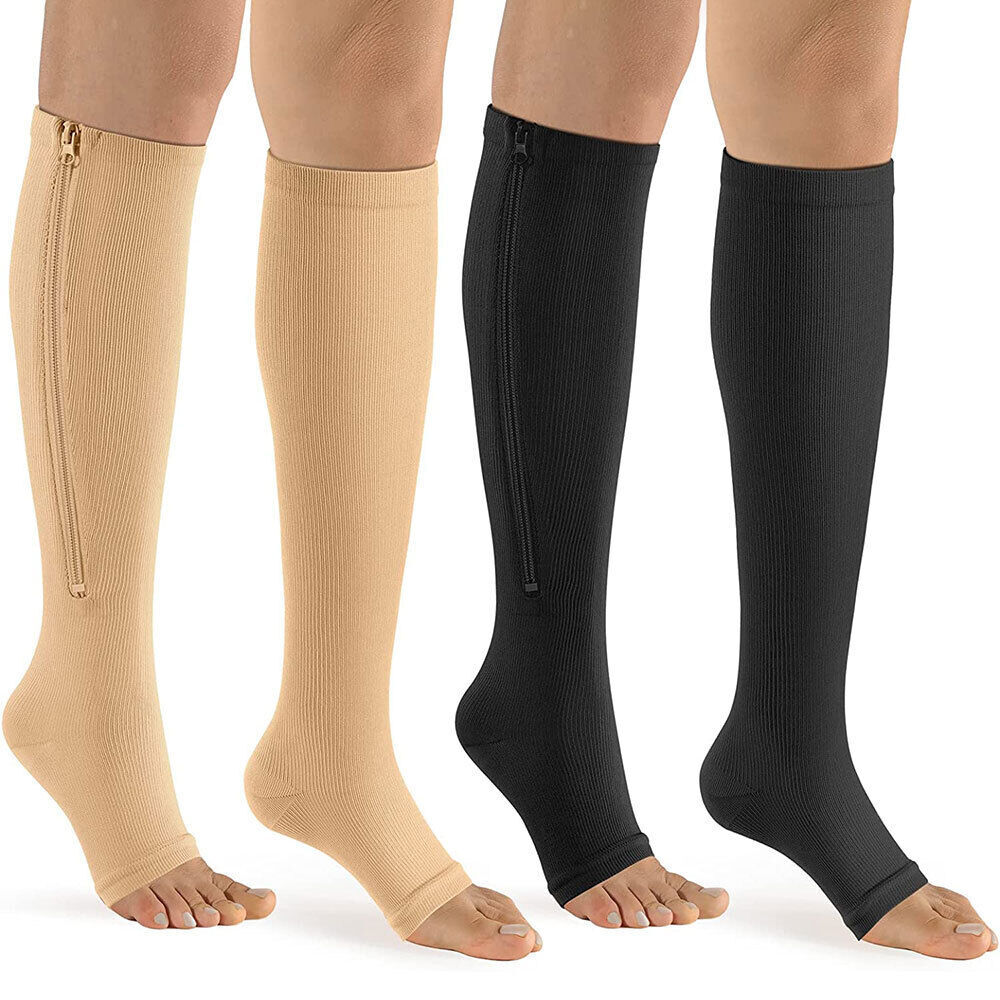 Compression Socks Knee High Open Toe 20-30 mmHg Stockings Varicose Veins Travel
