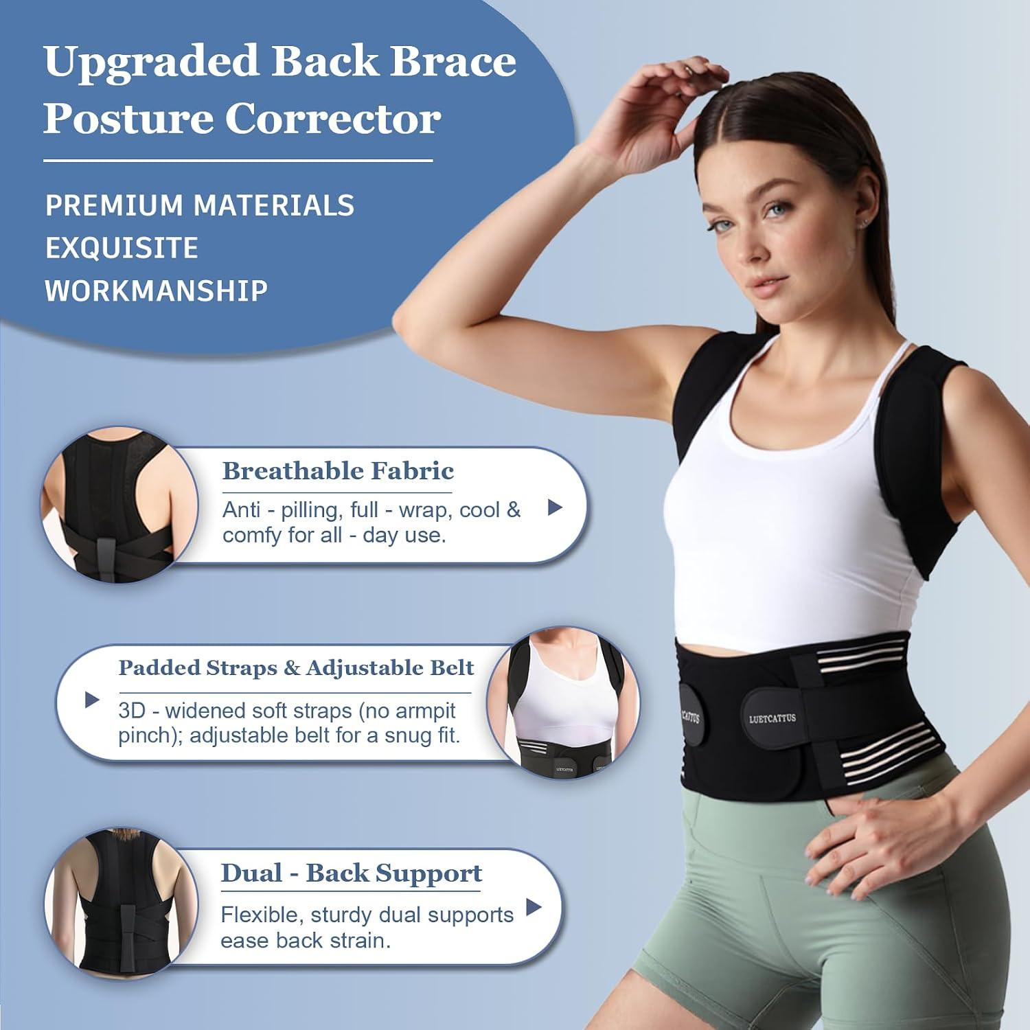 Back Brace Posture Corrector for Men Women Adjustable Shoulder Support Large