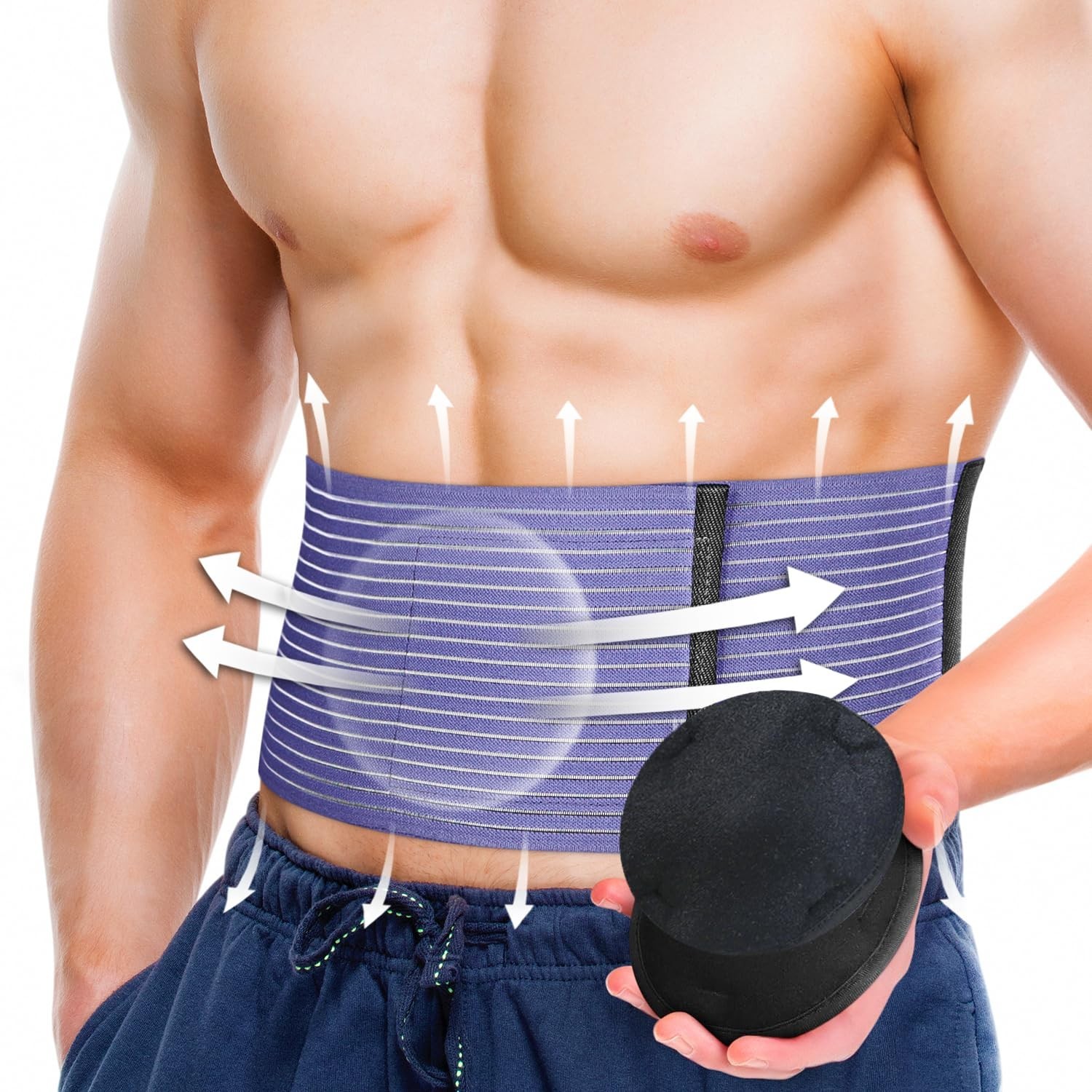 Adjustable Umbilical Hernia Belt for Men & Women, Abdominal Support Truss with 2