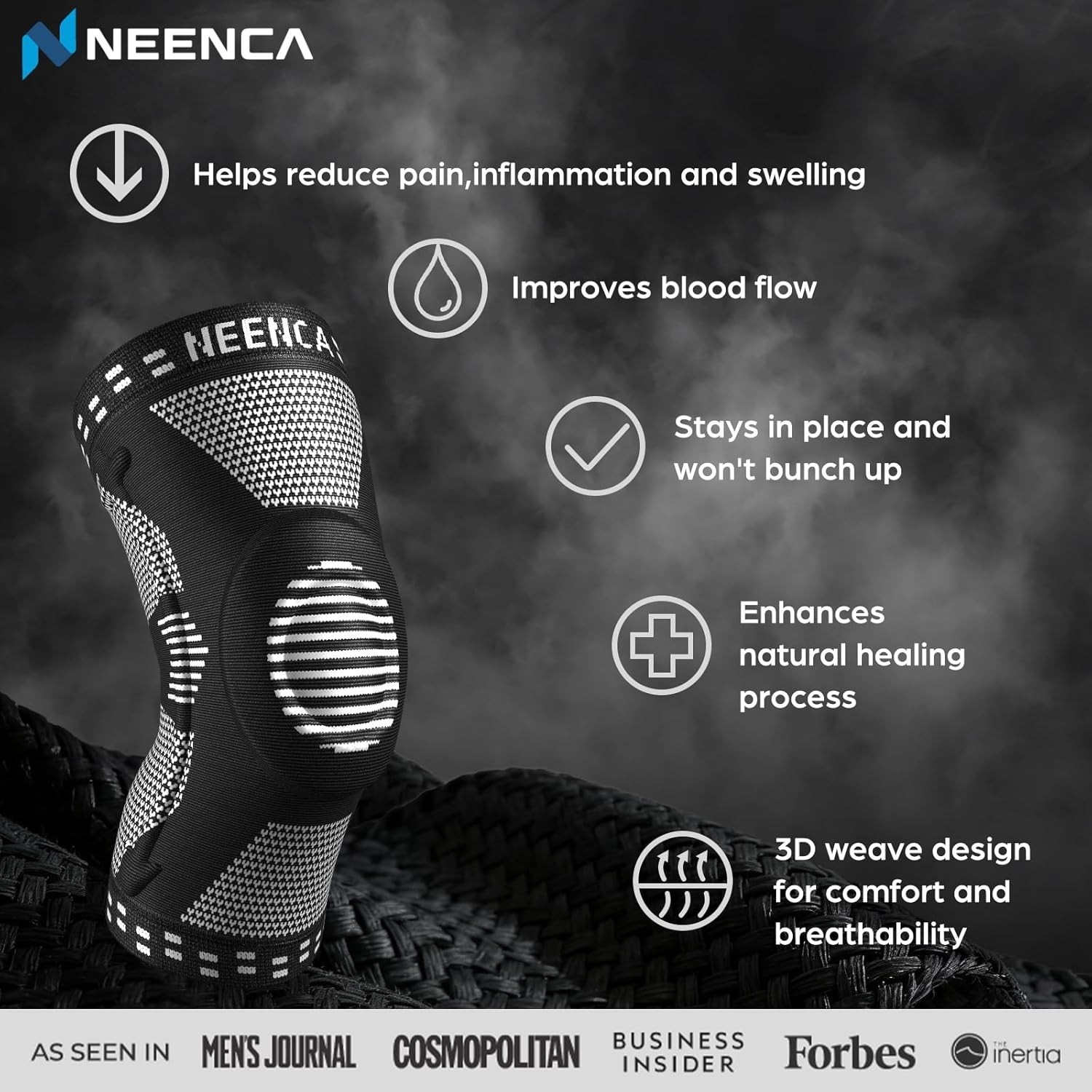 Supportive Knee Sleeve with Stabilizers for Running, Weightlifting, and Fitness