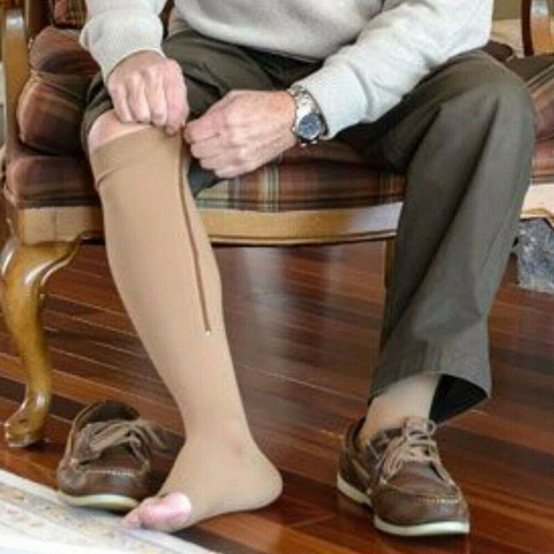 Unisex Medical Stocking Compression Zip Socks Support Open Toe Zipper Stockings