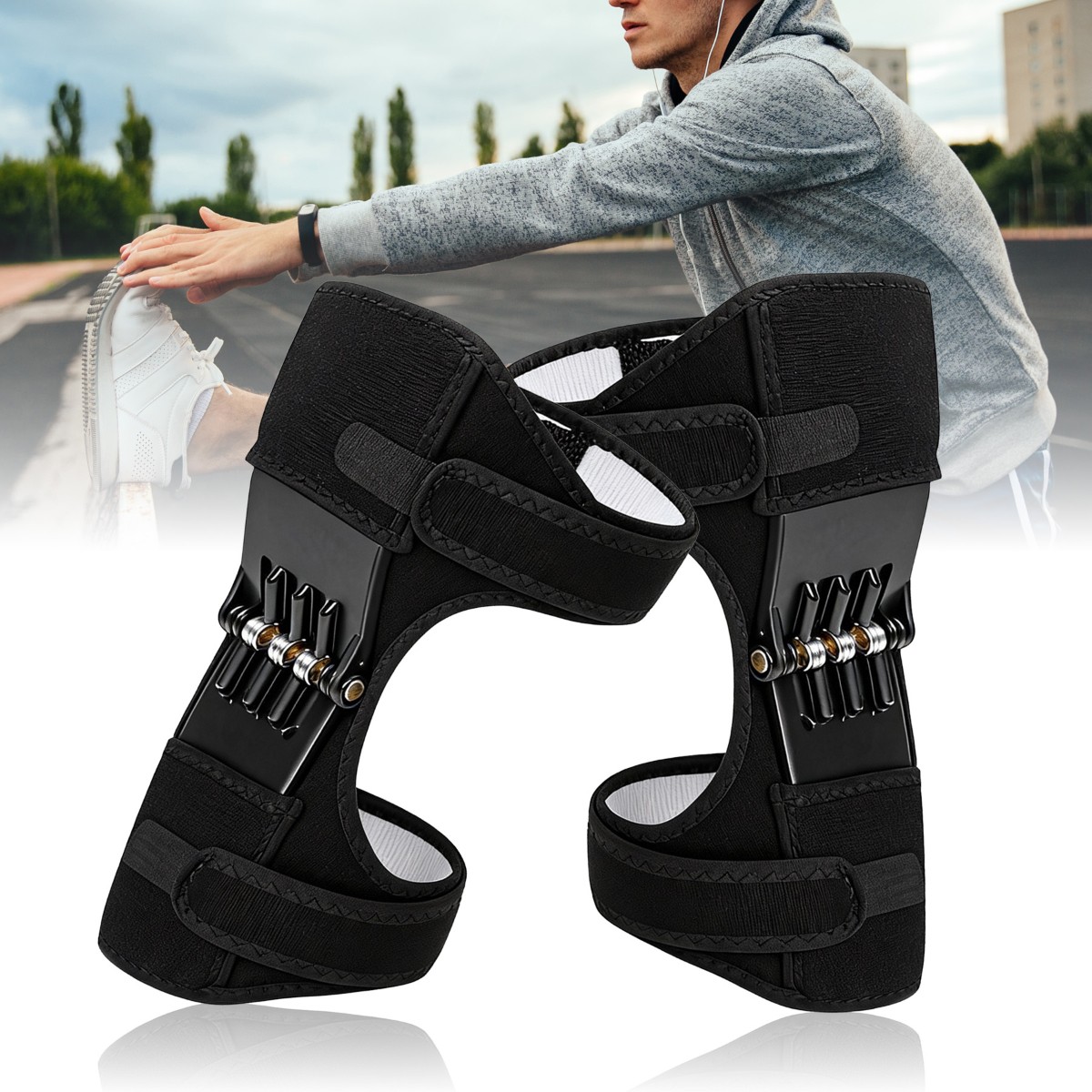 2/4Pcs Knee Pads Booster Joint Support Brace Lift Squat Sport Power Spring Force