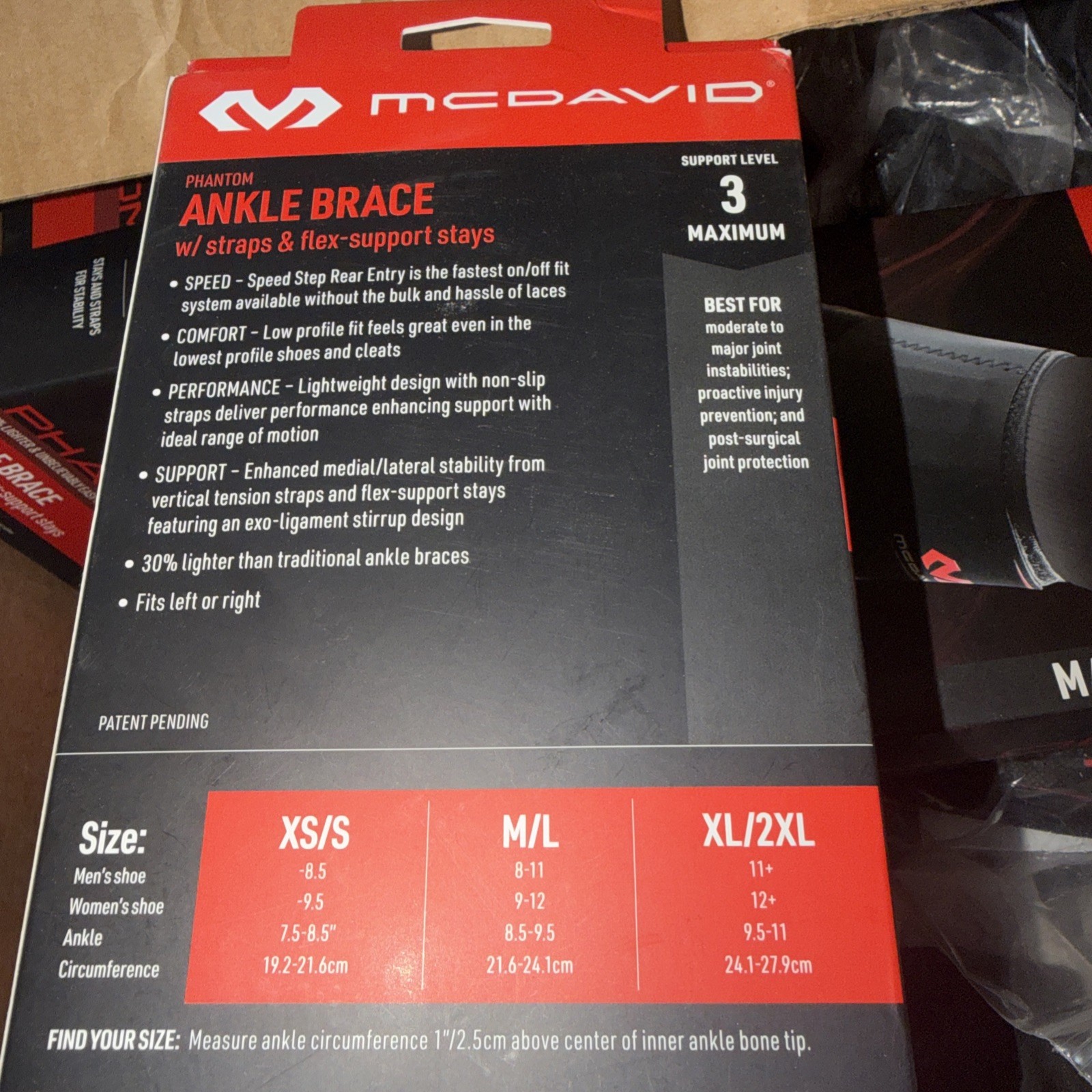 New! McDavid phantom ankle brace W/strap flex stay level 3 XSmall 7.5”-8.5”