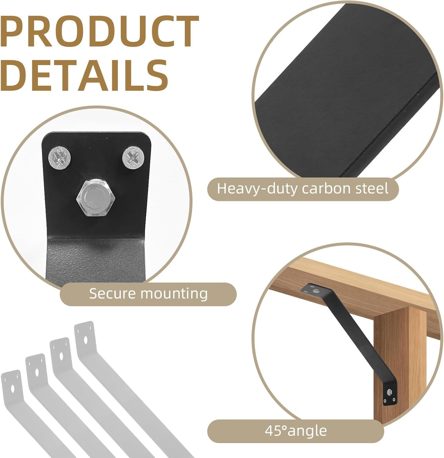 Versatile 4-Piece Black Angle Bracket Set for Furniture and Structual Support
